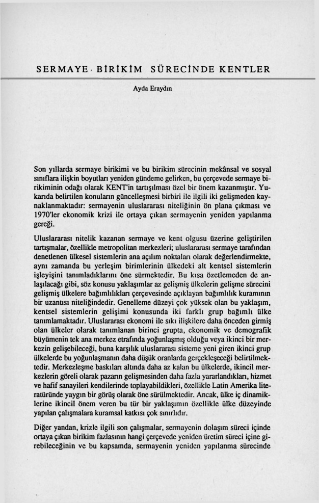 Sermaye Birikim Sürecinde Kentler PDF – Ayda Eraydın