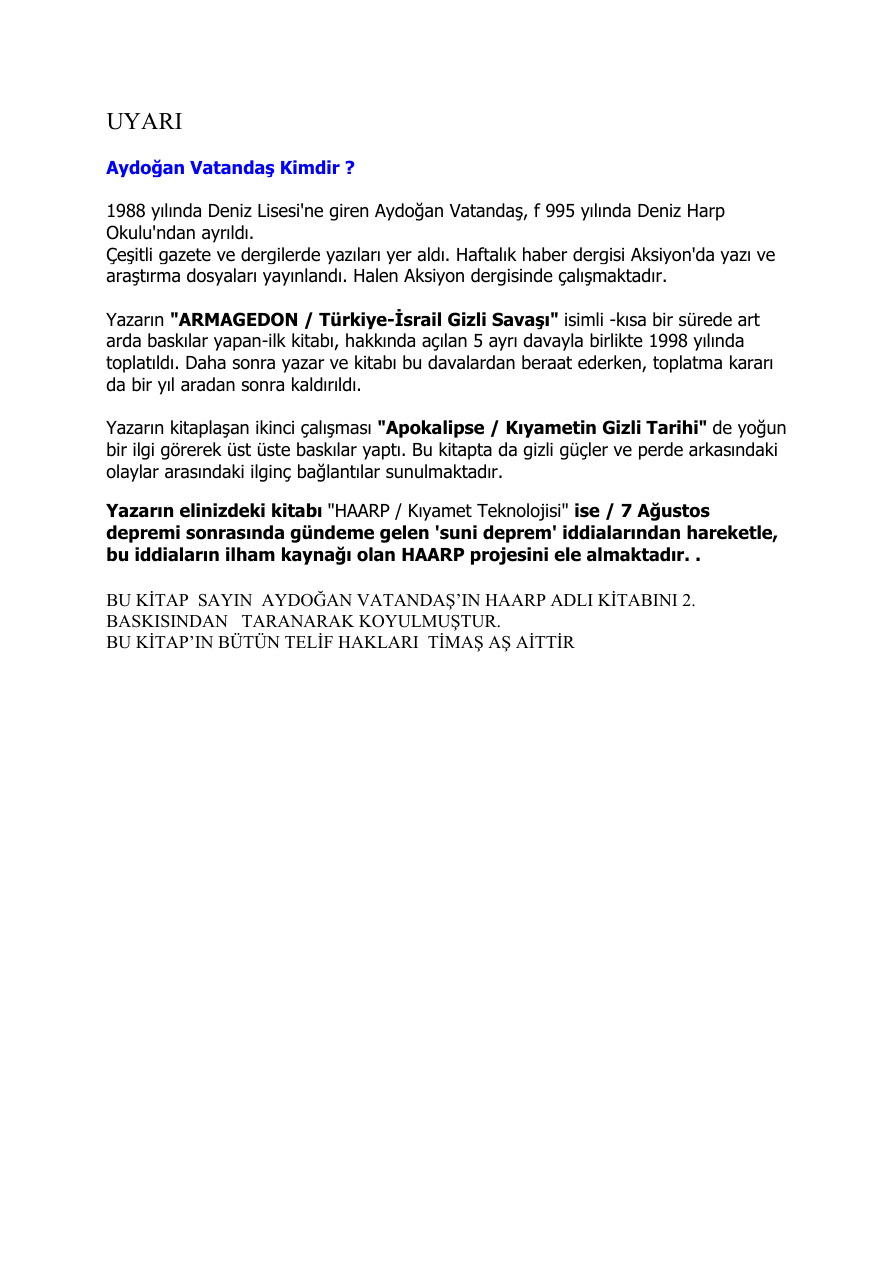Haarp: Kıyamet Silahı PDF – Aydoğan Vatandaş