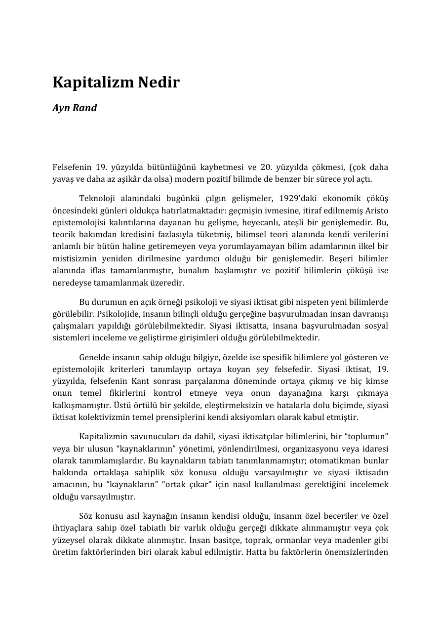 Kapitalizm Nedir? PDF – Ayn Rand