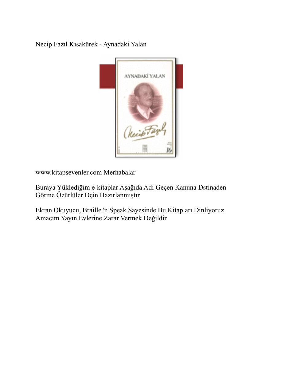 Aynadaki Yalan PDF – Necip Fazıl Kısakürek