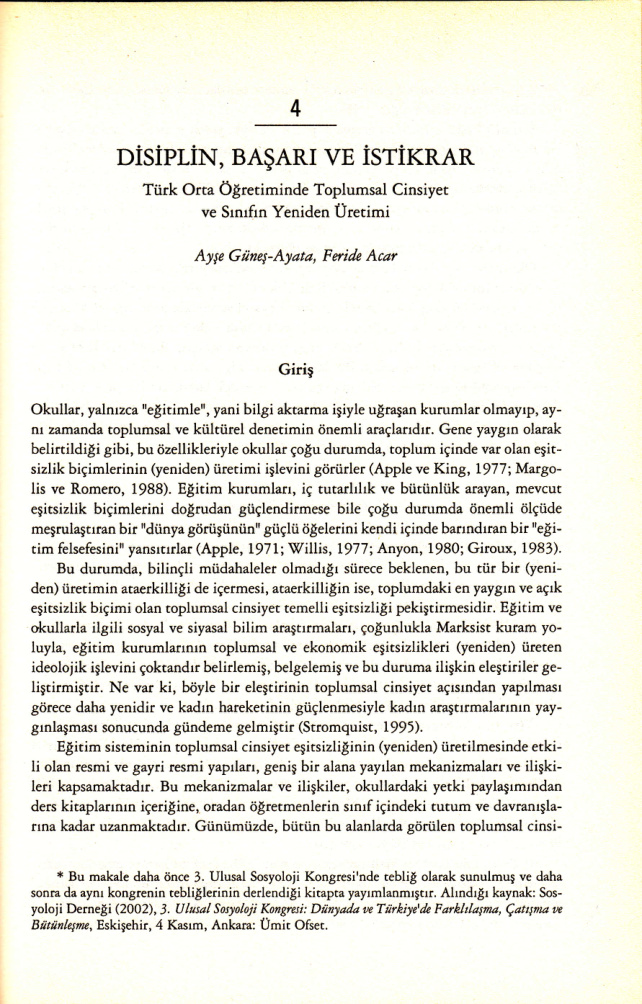 Disiplin Başarı ve İstikrar PDF – Ayşe Güneş Ayata, Feride Acar