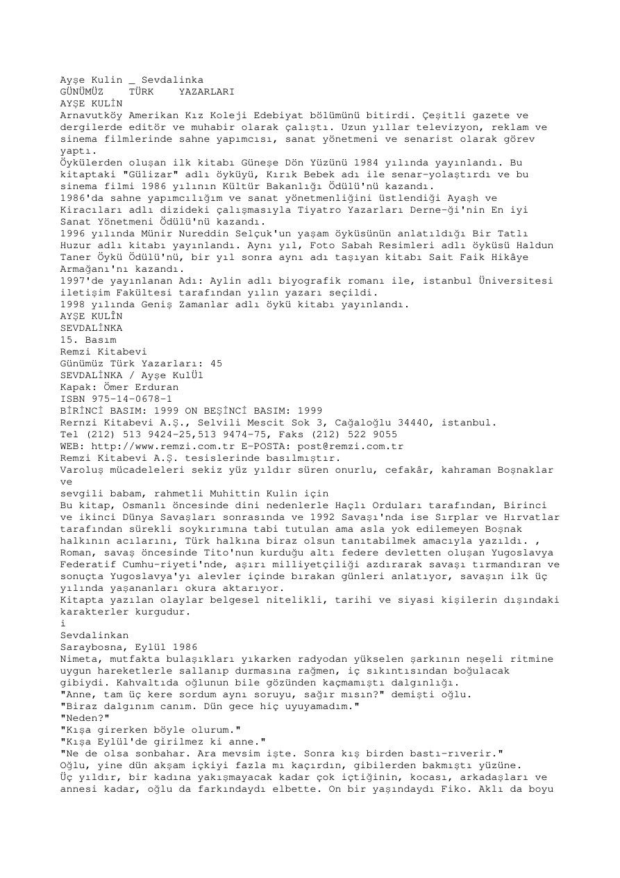 Sevdalinka PDF – Ayşe Kulin