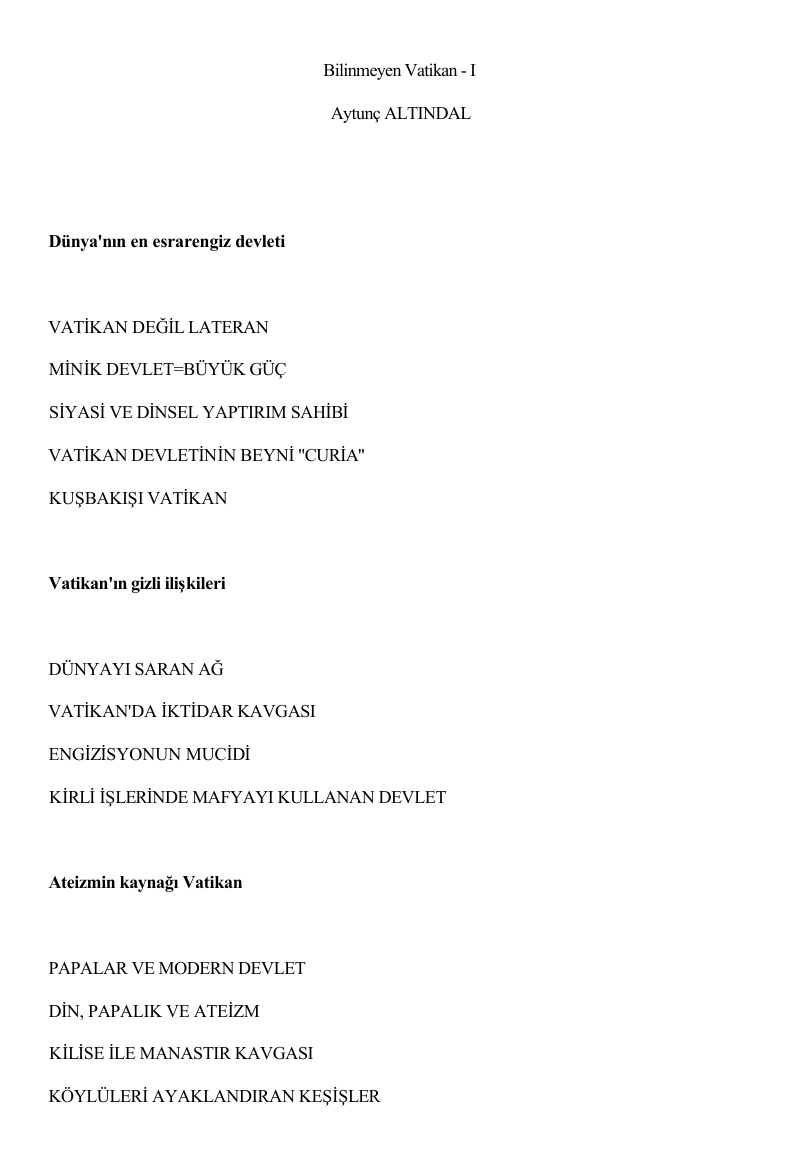 Bilinmeyen Vatikan 1 PDF – Aytunç Altındal