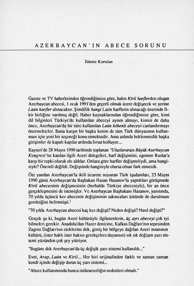 Azerbaycan’ın Abece Sorunu PDF – İldeniz Kurtulan