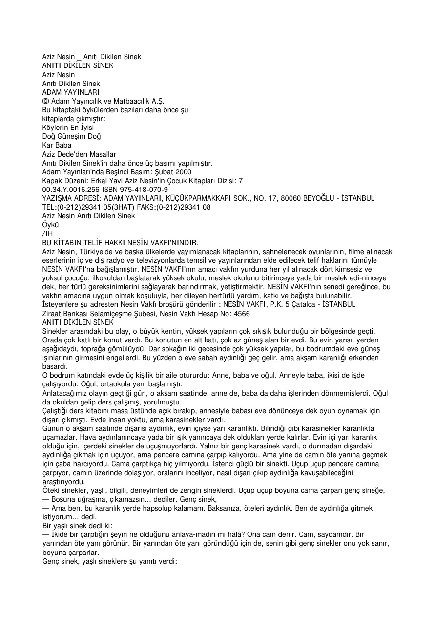 Anıtı Dikilen Sinek PDF – Aziz Nesin