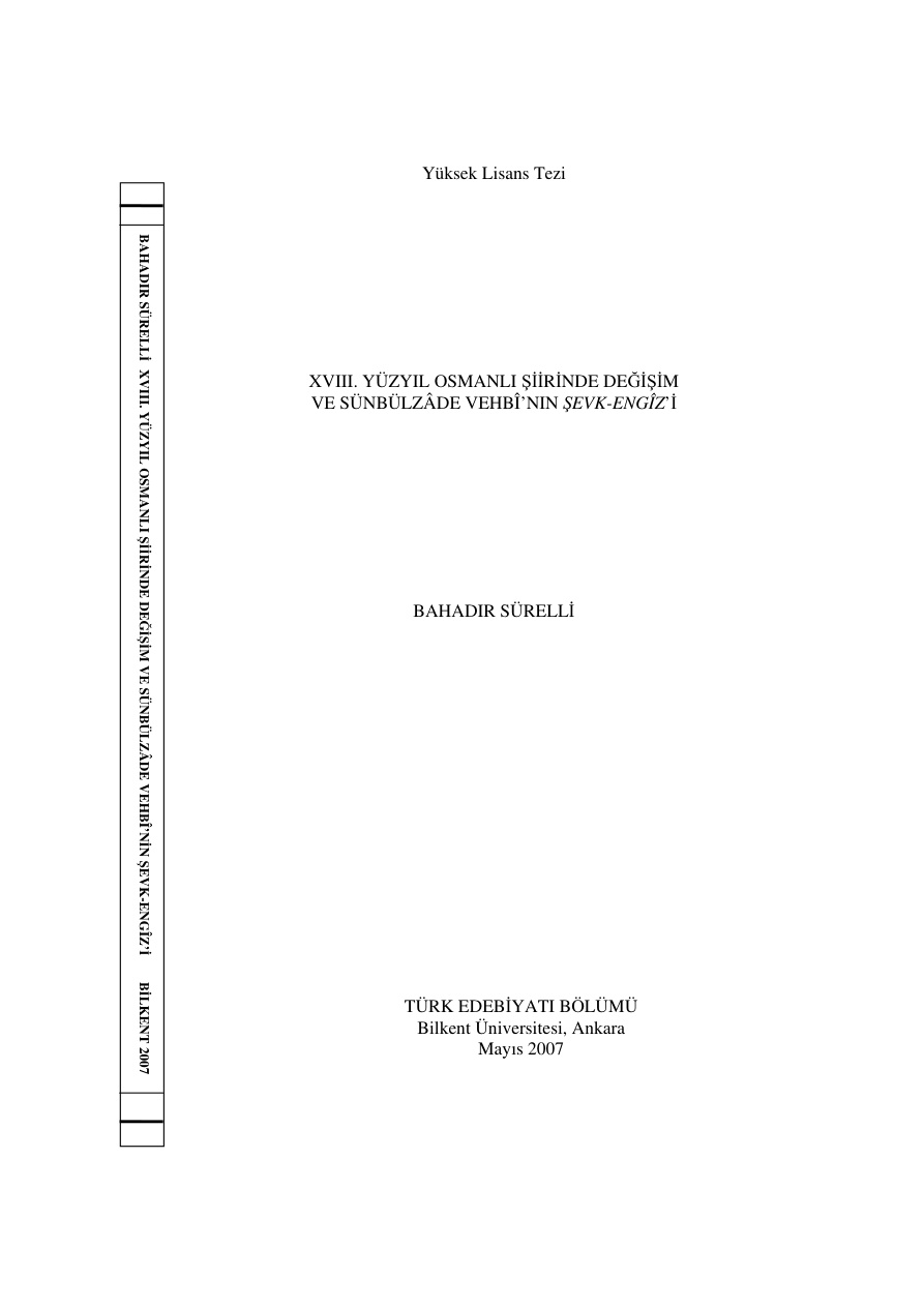 18. Yüzyıl Osmanlı Şiirinde Değişim ve Sünbülzade Vehbi’nin Şevk-Engiz’i PDF – Bahadır Surelli