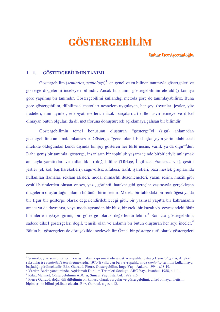 Göstergebilim PDF – Bahar Dervişcemaloğlu