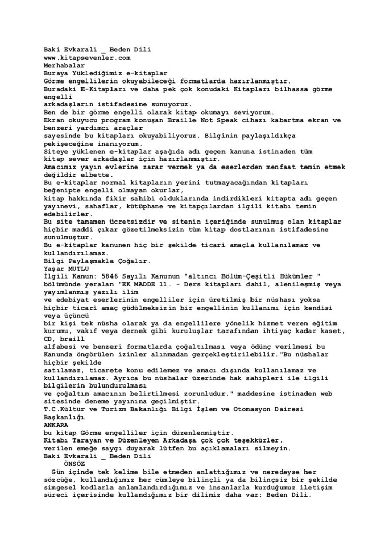 Beden Dili PDF - Baki Evkaralı 18 Baki Evkarali Beden Dili Kitap Kapağı