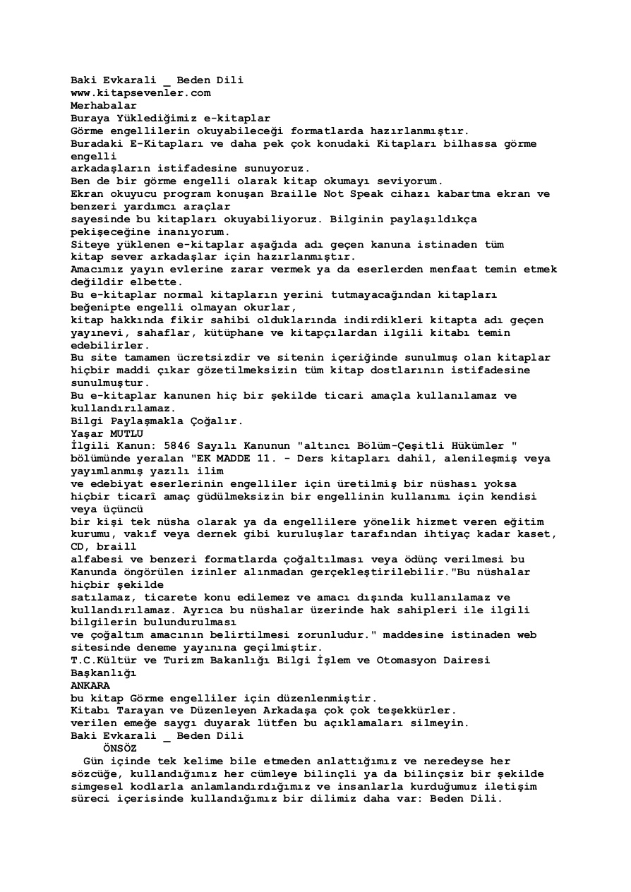 Beden Dili PDF – Baki Evkaralı