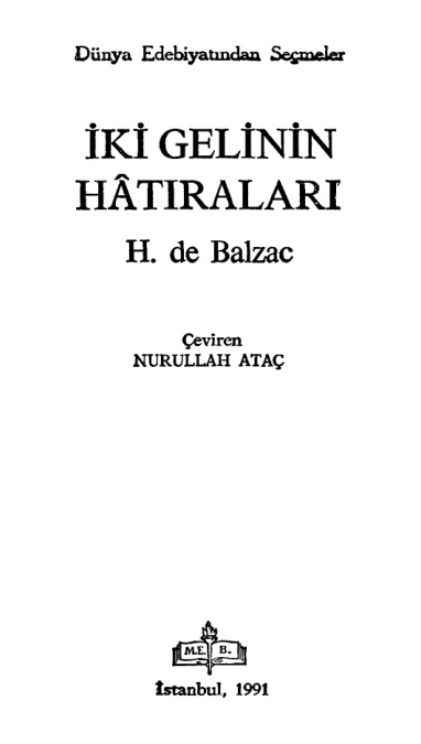 İki Gelinin Hatıraları PDF – Honoré de Balzac