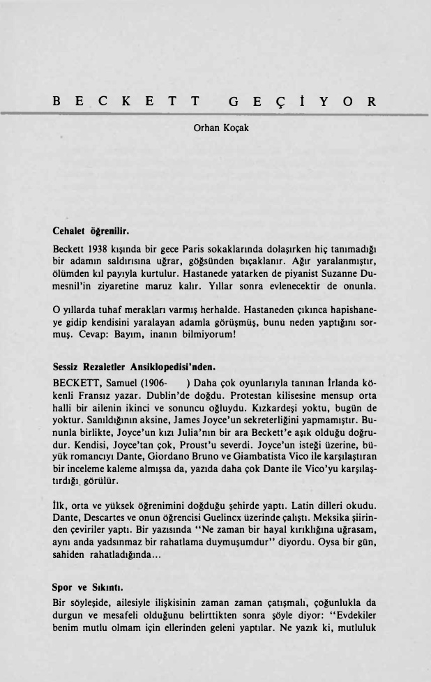 Beckett Geçiyor PDF – Orhan Koçak