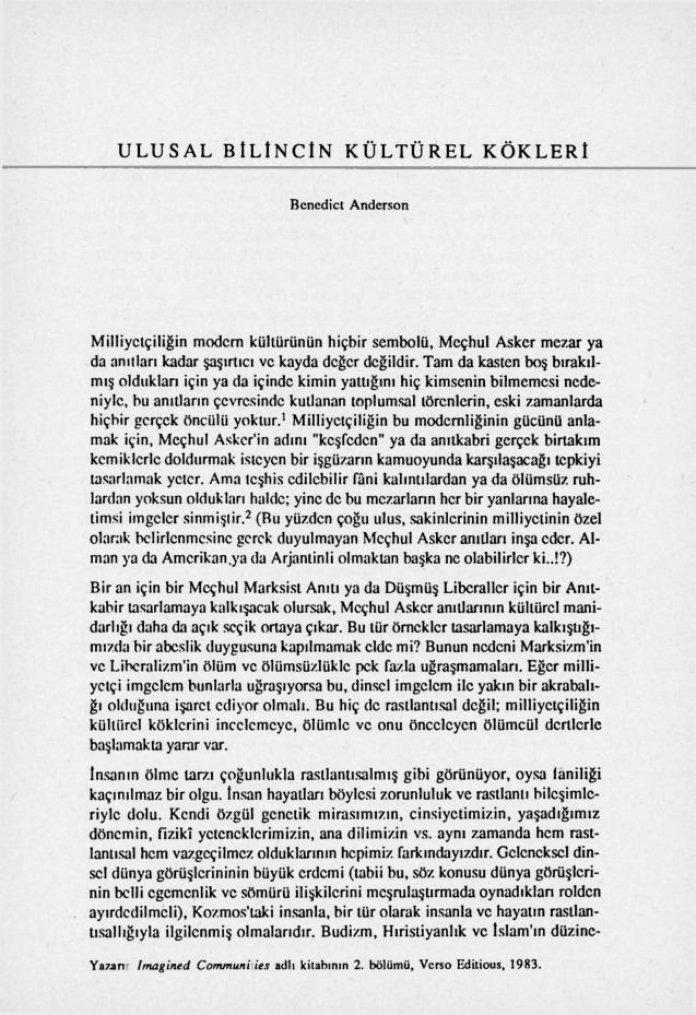 Ulusal Bilincin Kültürel Kökenleri PDF – Benedict Anderson