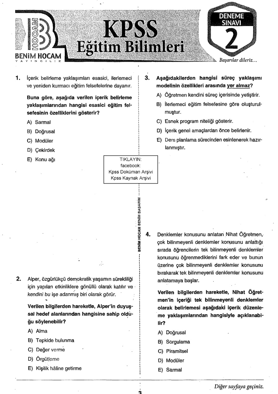2018 TG2 Eğitim Bilimleri Deneme PDF – Benim Hocam Yayınları