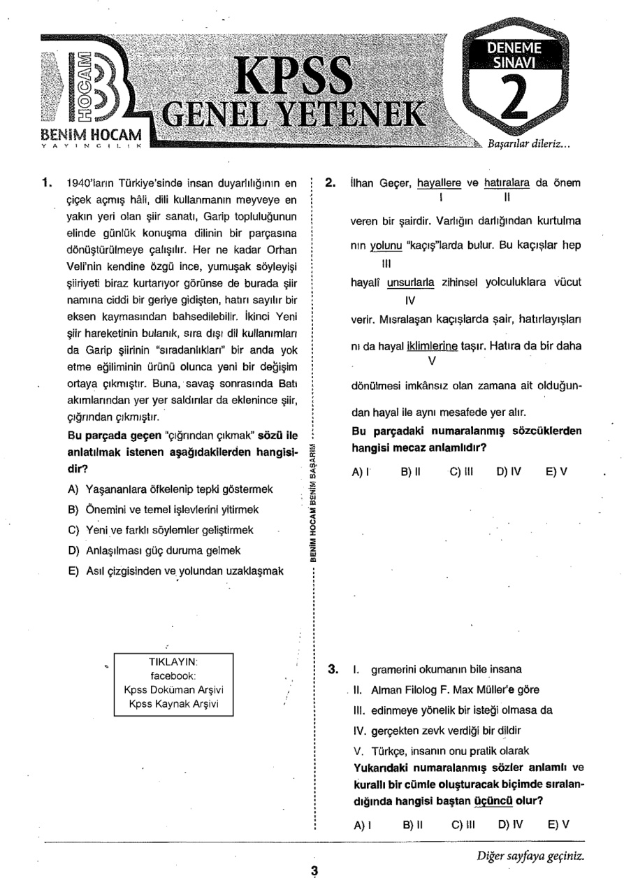 2018 TG2 GyGk KPSS Deneme PDF – Benim Hocam Yayınları