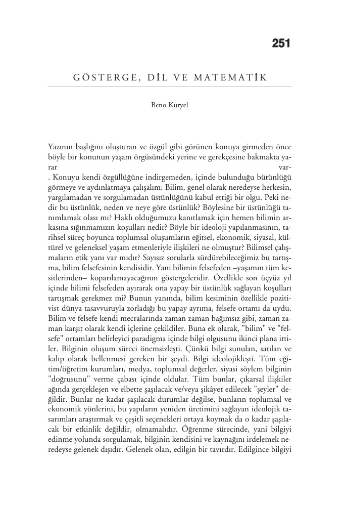 Gösterge, Dil ve Matematik PDF – Beno Kuryel