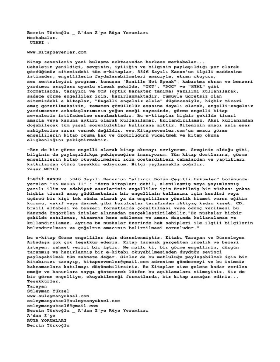 A’dan Z’ye Rüya Yorumları PDF – Berrin Türkoğlu
