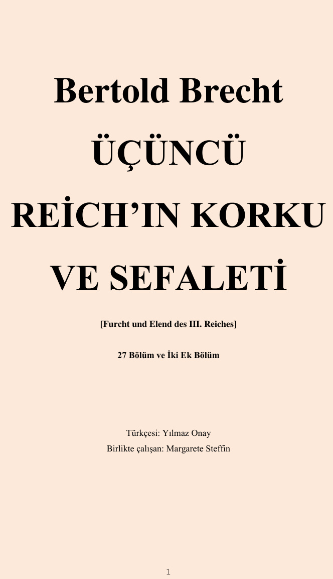 III. Reich’ın Korku ve Sefaleti PDF – Bertolt Brecht