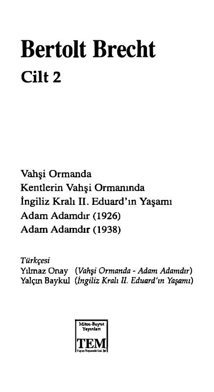 Bütün Oyunları: Cilt 2 (Mitos Boyut) PDF – Bertolt Brecht
