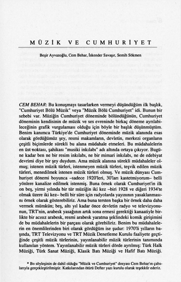 Müzik ve Cumhuriyet PDF - Beşir Ayvazoğlu, Cem Behar, İskender Savaşır, Semih Sökmen 1 Müzik ve Cumhuriyet