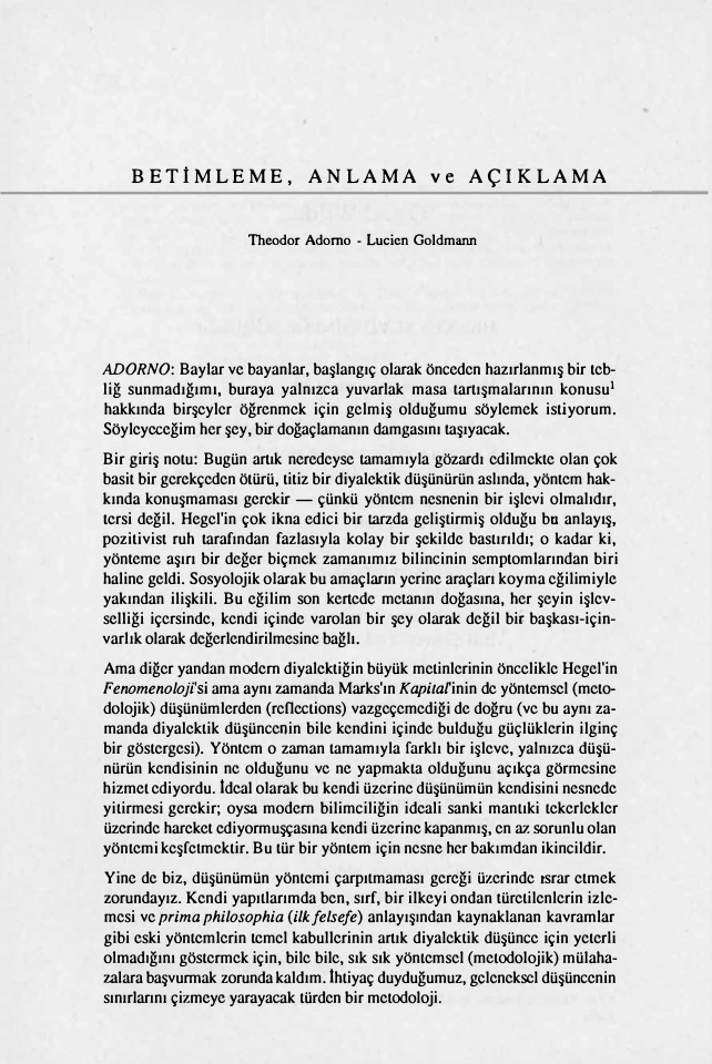 Betimleme, Anlama ve Açıklama PDF – Theodor W. Adorno, Lucien Goldmann (Haz: İskender Savaşır)