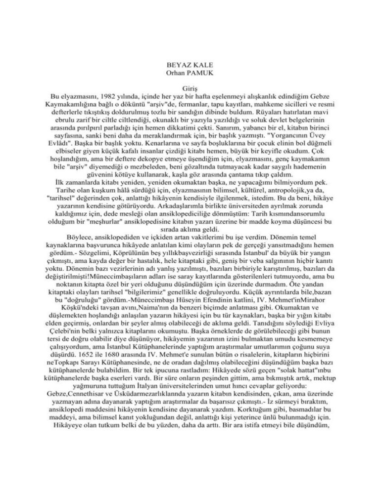 Beyaz Kale Orhan Pamuk Kitap Kapağı