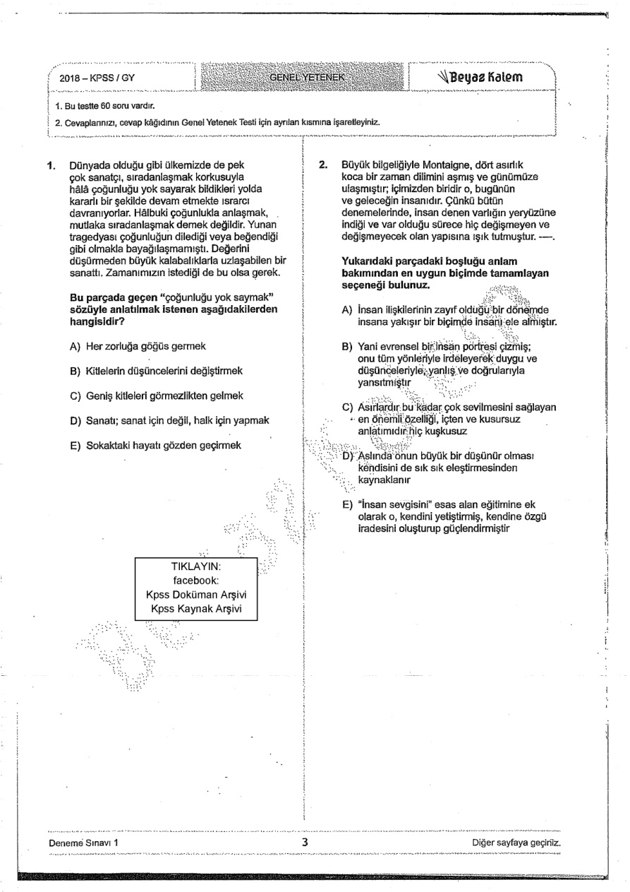 2016-2018 TG GyGk/Eğitim KPSS Denemeleri PDF – Kolektif / Beyaz Kalem