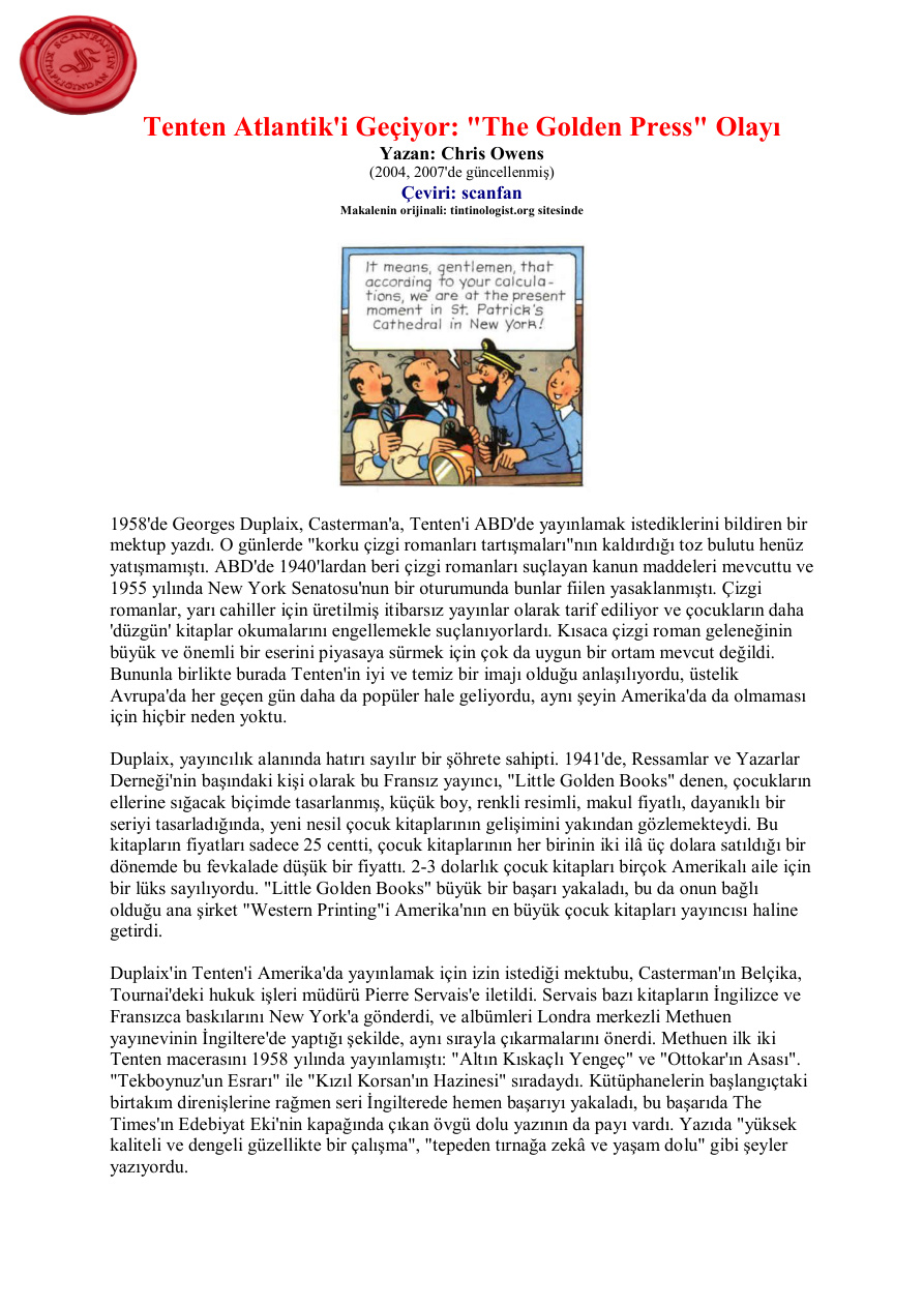 Atlantik'i Geçiyor: The Golden Press Olayı PDF - Herge 10 Atlantik’i Geçiyor: The Golden Press Olayı PDF – Herge