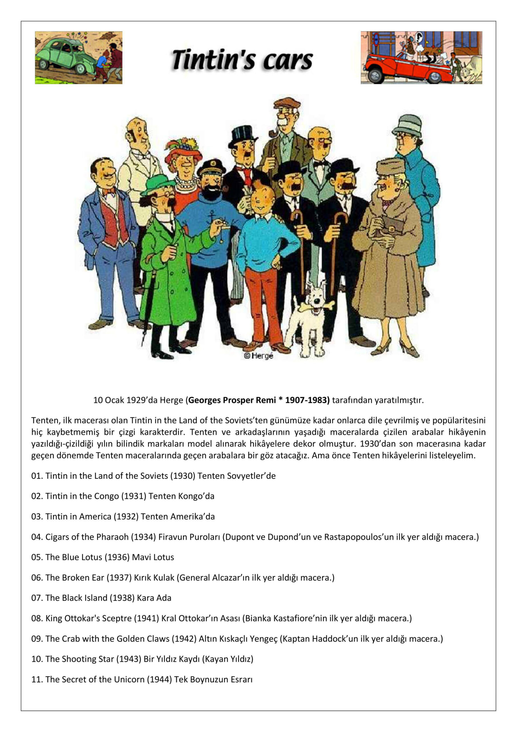 Tenten'in Arabaları PDF - Herge 11 Tenten’in Arabaları PDF – Herge