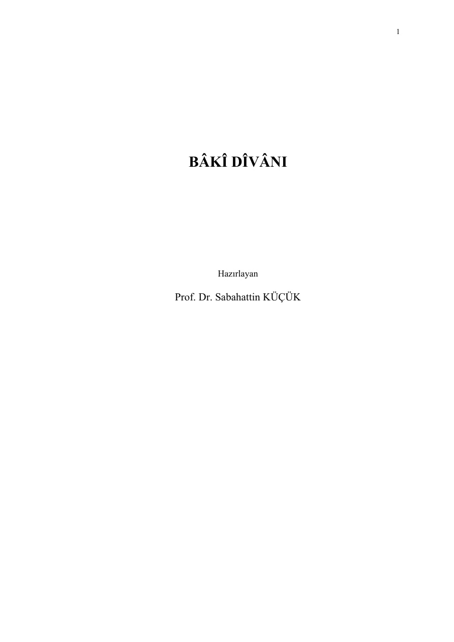 Bâkî Divanı PDF – Bâkî (Haz: Sabahattin Küçük)