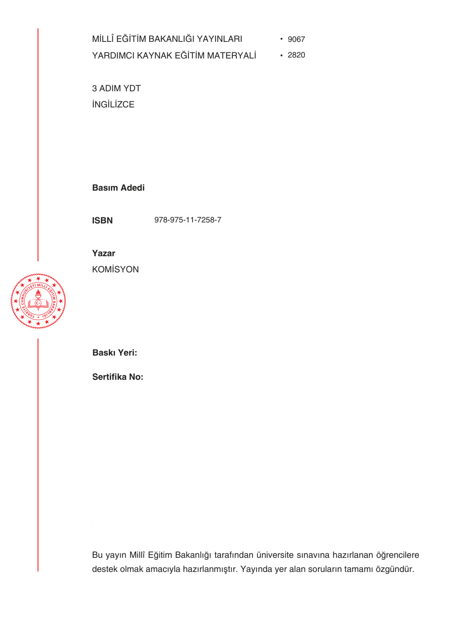 3 Adım Soru Bankası YDT İngilizce PDF – MEB (Milli Eğitim Bakanlığı)