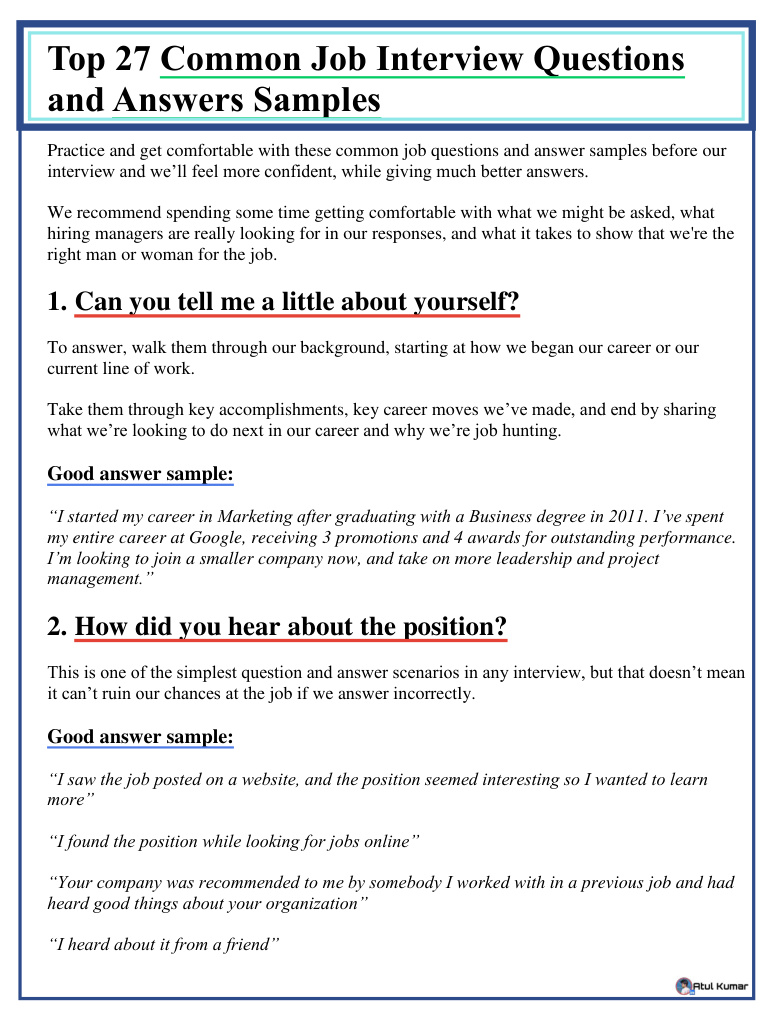 27 Common Job Interview Questions PDF – Unknown