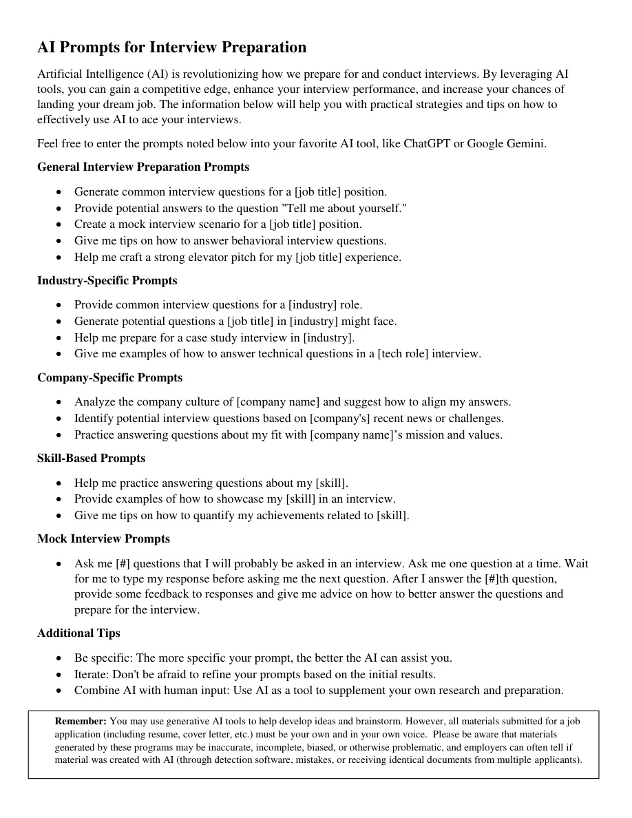 AI Prompts for Interview Preparation PDF – Unknown