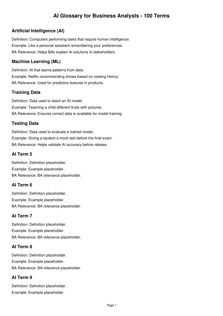 AI Glossary for Business Analysts PDF – Unknown