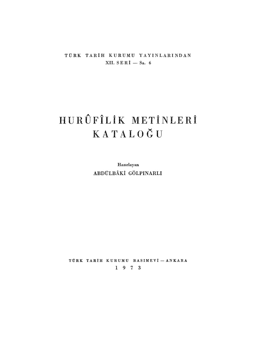 Hurûfîlik Metinleri Kataloğu PDF – Abdülbaki Gölpınarlı