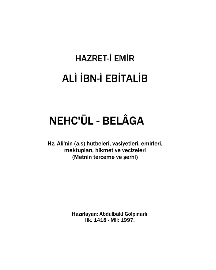 Hz. Ali Nehcü’l Belağa PDF – Hz. Ali