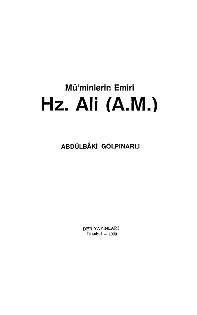 Müminlerin Emiri Hz. Ali PDF – Abdülbaki Gölpınarlı