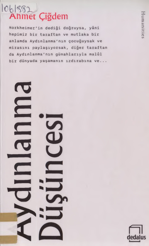 Ahmet Çiğdem Aydınlanma Düşüncesi Dedalus Yayınları Kitap Kapağı