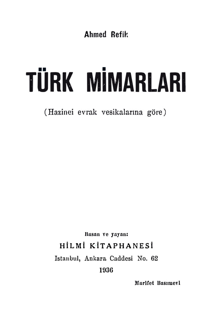 Ahmet Refik Türk Mimarları Kitap Kapağı