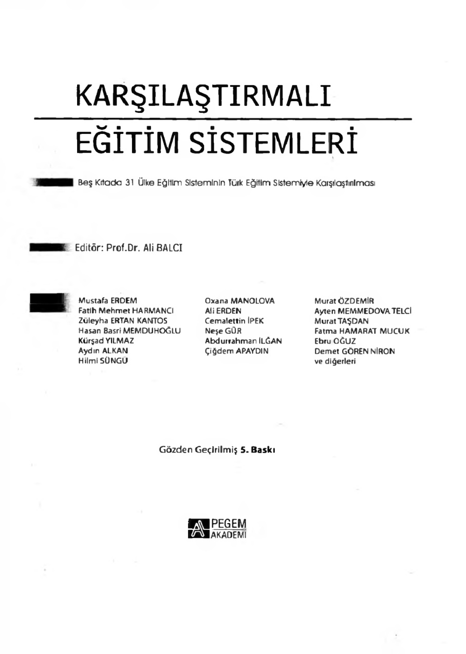 Karşılaştırmalı Eğitim Sistemleri PDF – Ali Balcı