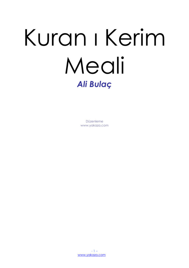 Ali Bulac Kuran i Kerim Meali Kitap Kapağı
