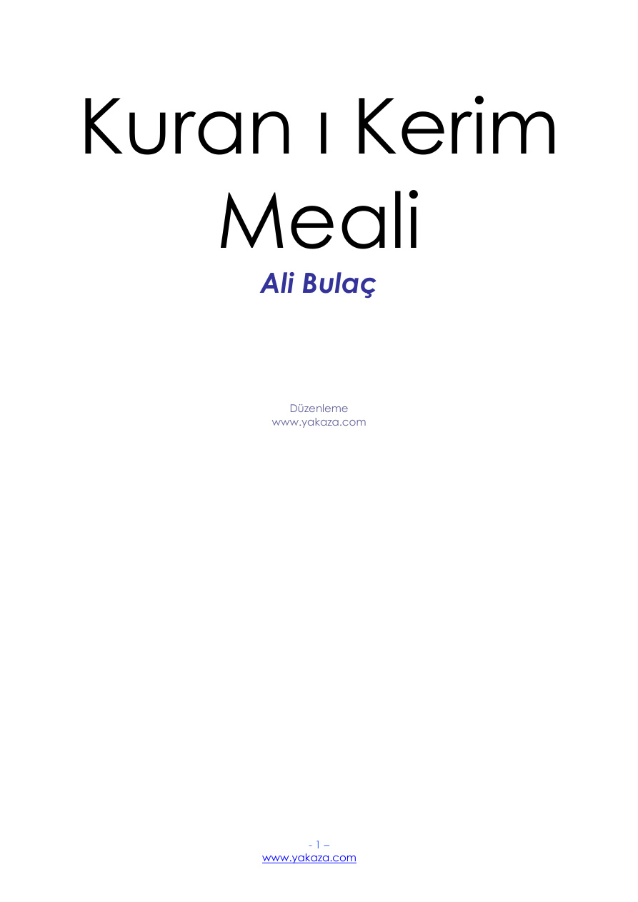 Kuran-i Kerim Meali PDF – Ali Bulaç