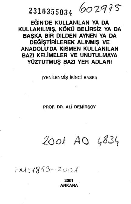 Eğin’de Kullanılan Kelimeler PDF – Ali Demirsoy