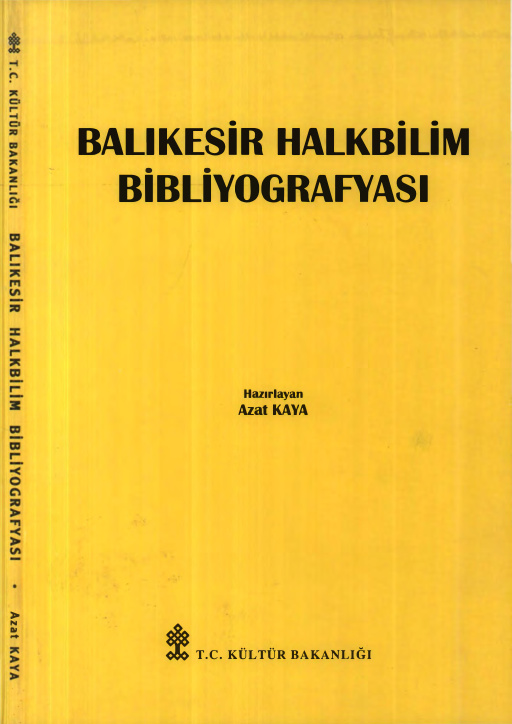 Azat Kaya Balıkesir Halkbilim Bibliyografyası Kültür Bakanlığı Yayınları Kitap Kapağı
