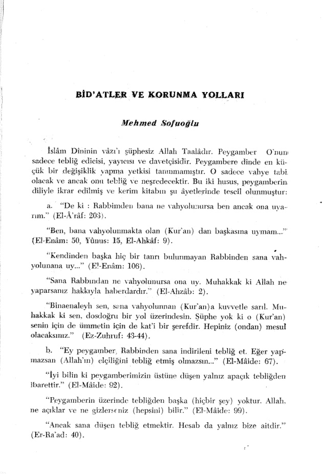 Bidatler ve Korunma Yolları PDF – Mehmet Sofuoğlu