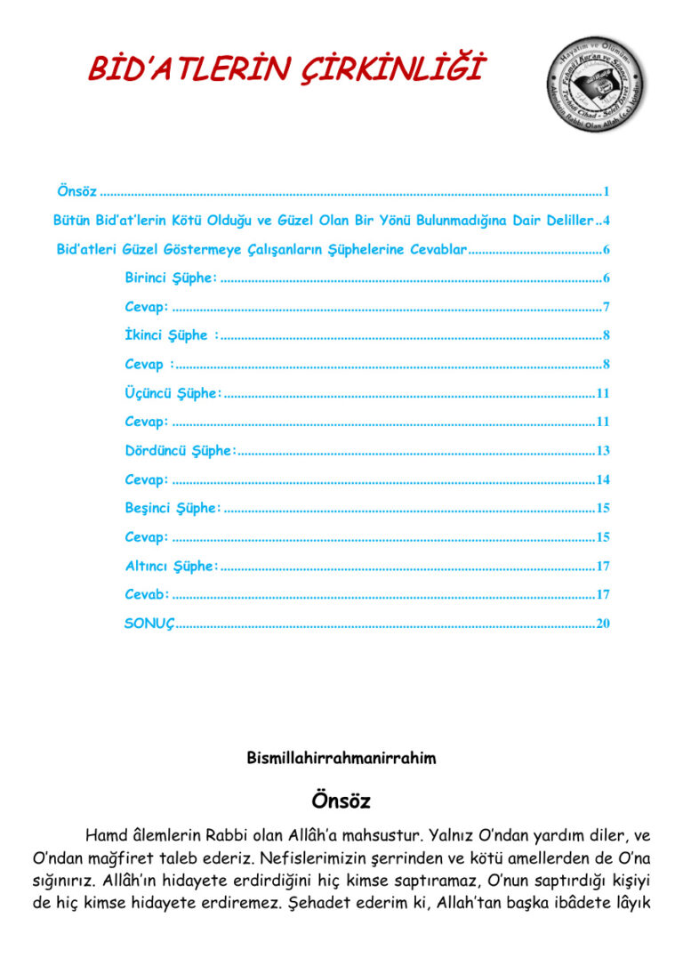 BİD’ATLERİN ÇİRKİNLİĞİ Abdu’l Kayyûm es Suheybânî Kitap Kapağı