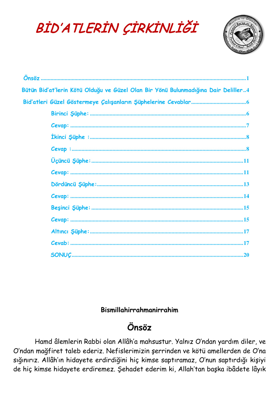 Bid’atlerin Çirkinliği PDF – Abdu’l-Kayyûm es-Suheybânî