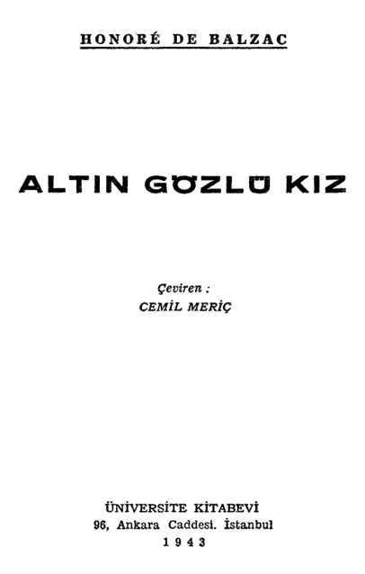 Altın Gözlü Kız PDF – Honoré de Balzac