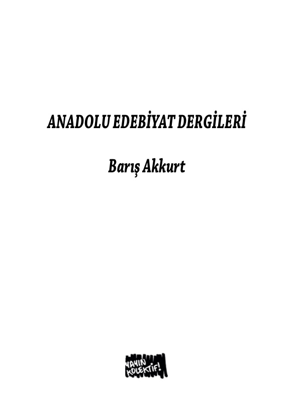 Barış Akkurt Anadolu Edebiyat Dergileri Kitap Kapağı