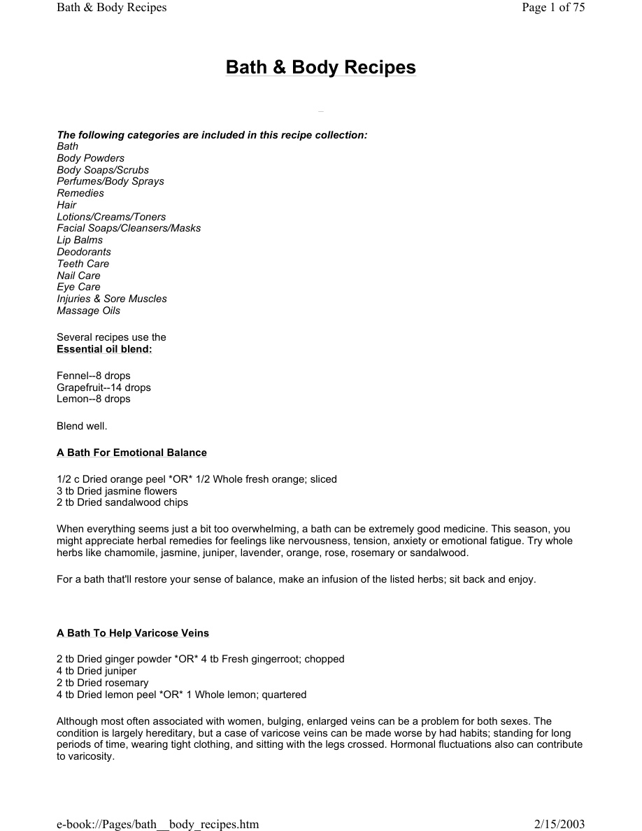 Bath and Body Recipes PDF – Unknown
