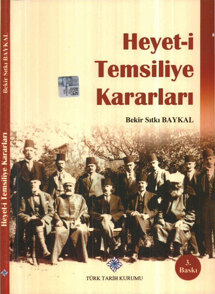 Bekir Sıtkı Baykal Heyet i Temsiliye Kararları TTK Yayınları Kitap Kapağı